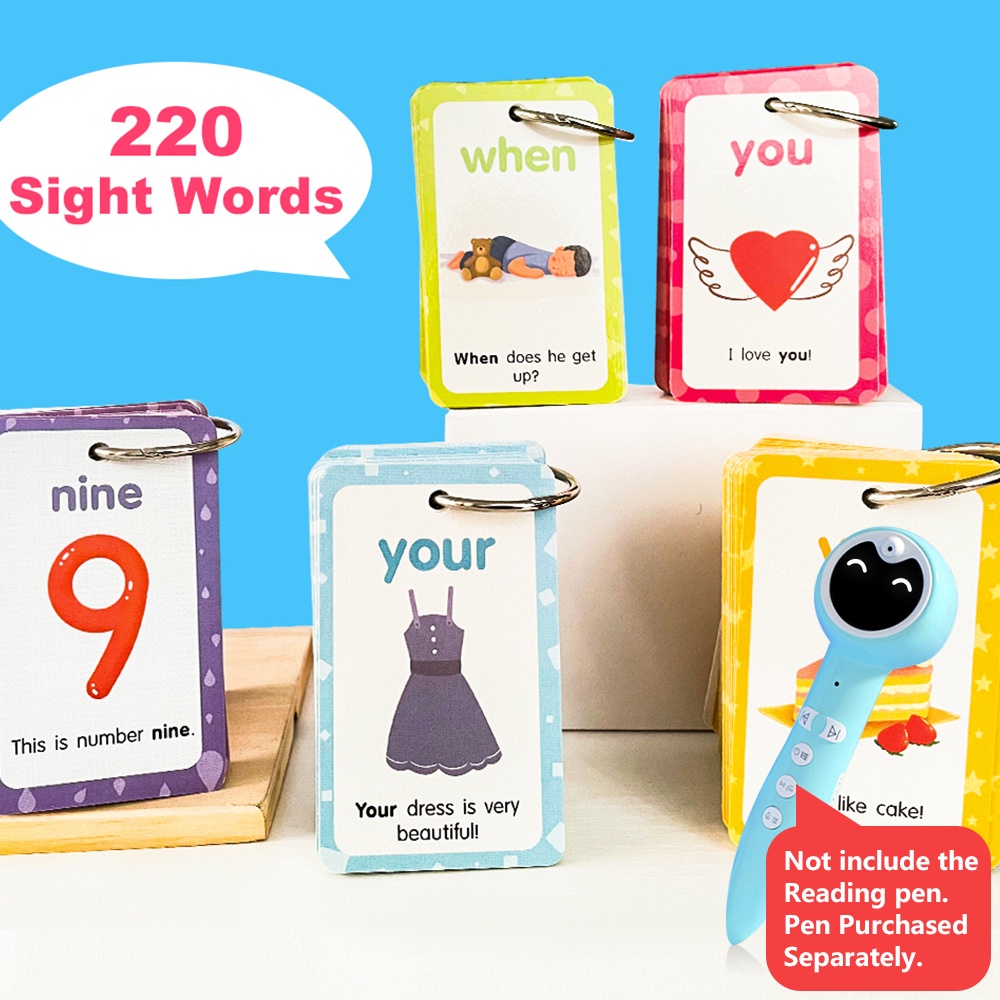 220 English Sight Words Phonics Kids Flashcards learning Educational Toys  Smart Reading Pen