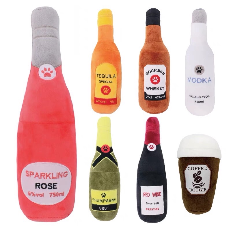 Dog Plush Squeaky Liquor Shaped Toys Cute Interactive Toys Liquor Beer ...