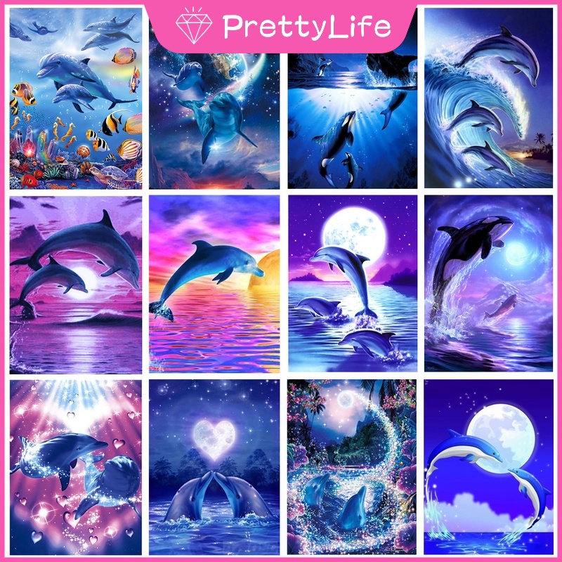 PL] 5D DIY Diamond Painting Dolphin Cross Stitch Kit Full Diamond