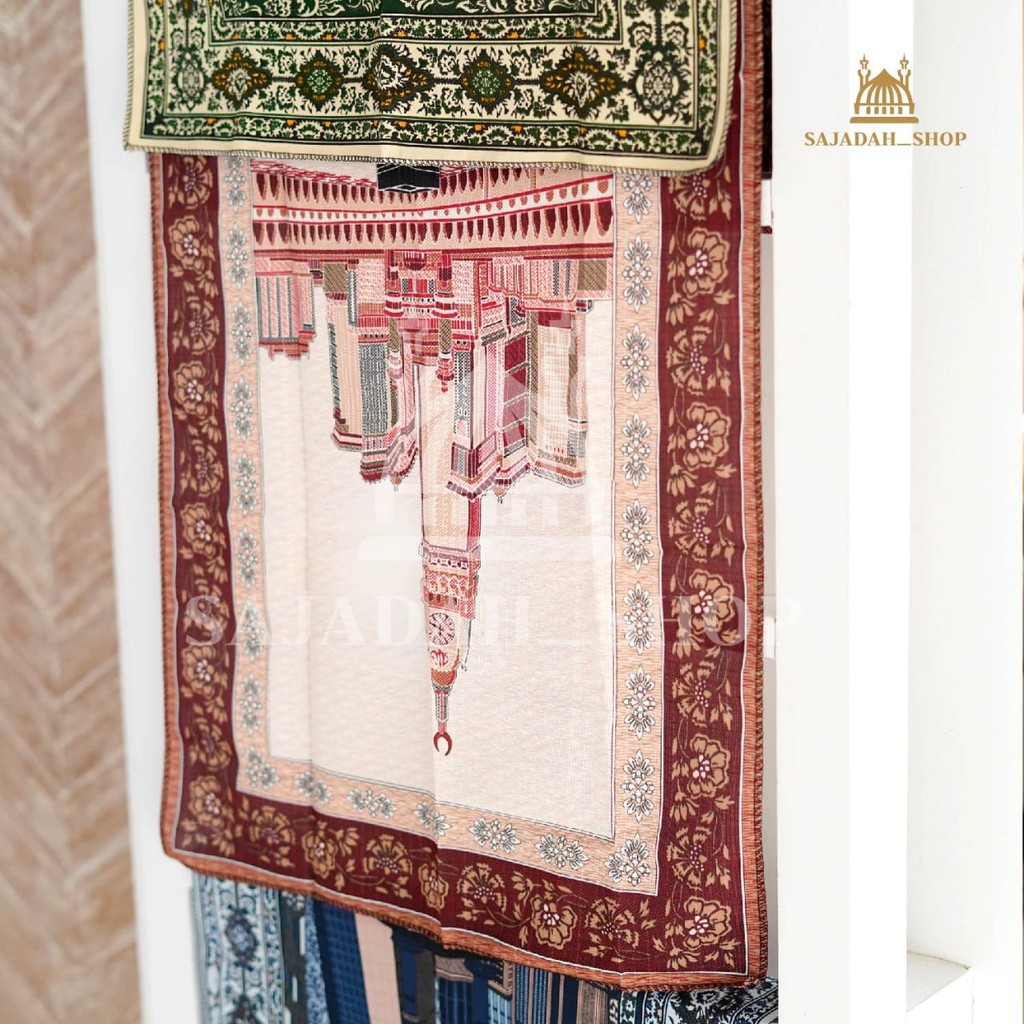 Shofa Makkah Motif Prayer Rug (Color: Red) Drawstring/ Travel Prayer ...