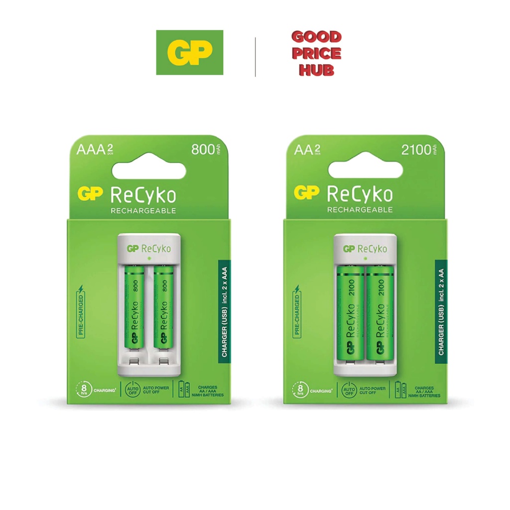 GP Recyko 2Slot Charger E211 with 2x AAA 800mAh / 2x AA 2100mAh