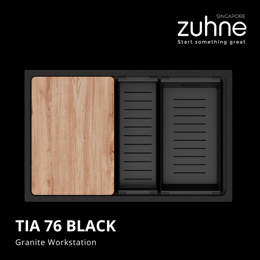 ZUHNE Black Kitchen Sink Workstation with Accessories, Granite Composite (Made in Europe