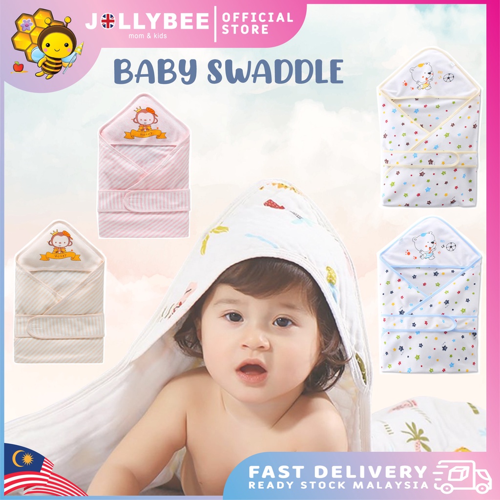 Jollybee Baby Swaddle Cotton Blanket Infant Hooded Swaddling Carters Wrap 100 Cotton Kain Bedung Bayi Selimut Bayi Shopee Singapore