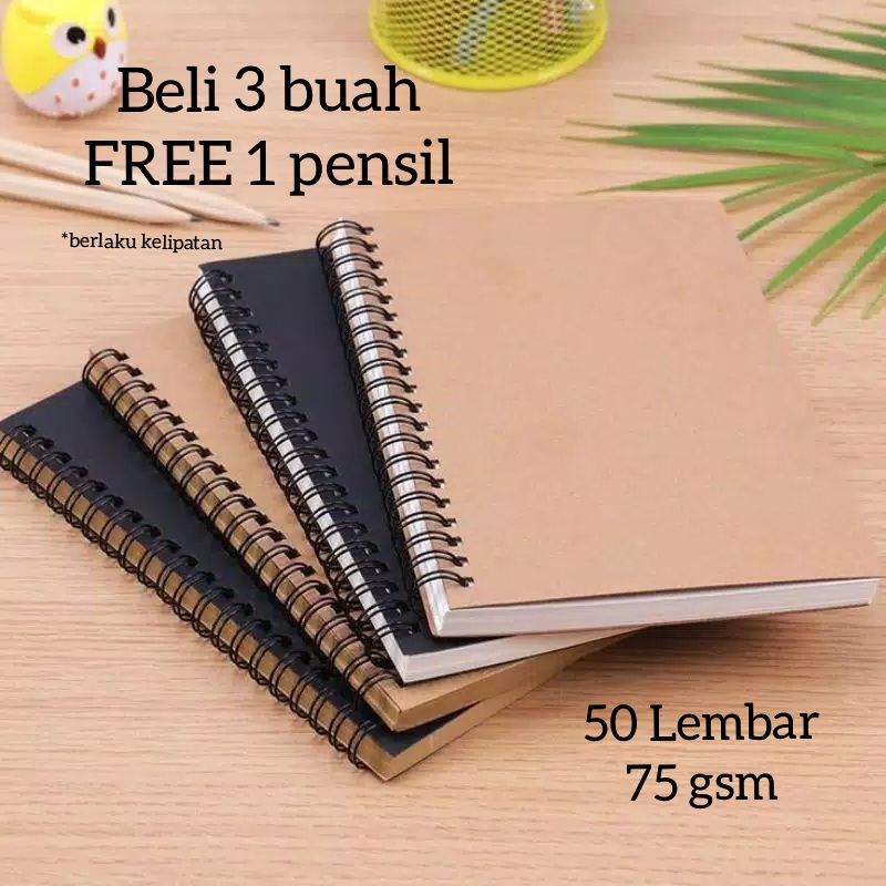 PUTIH Notebook 100pages Spiral Sketchbook A5 A6 50 Sheets Kraft Sketch