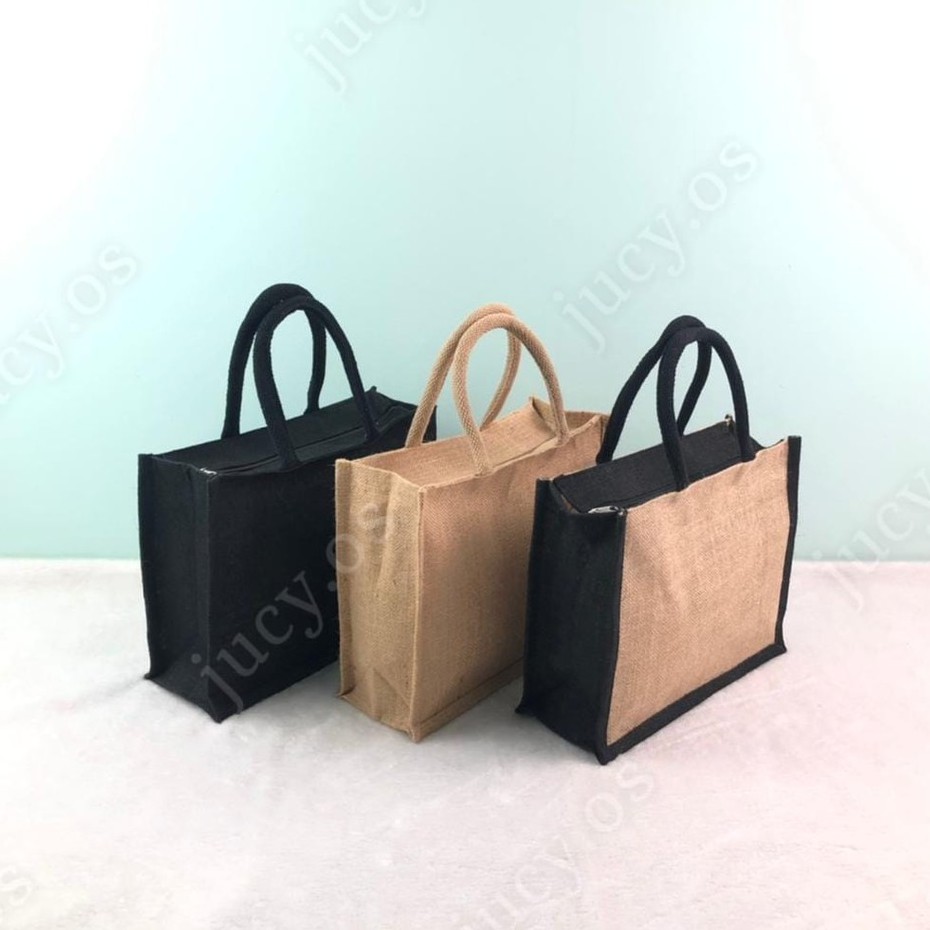 Jute lunch bags with zip hot sale