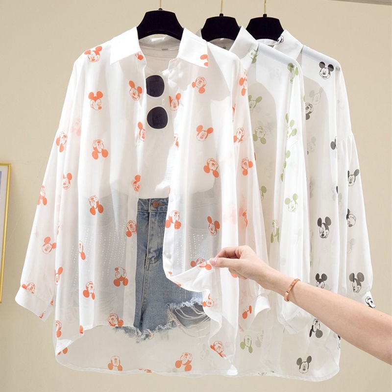 Sunscreen Clothing Women Long-Sleeved Chiffon Shirt Mickey Thin Jacket ins