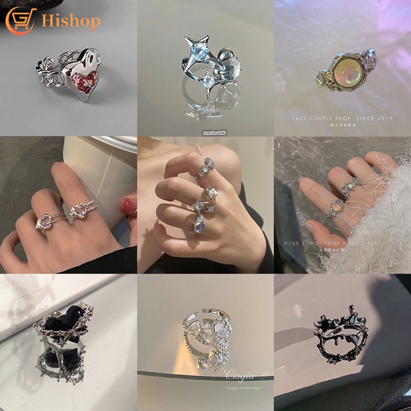 Crystal Fashion Rings Flower Star Butterfly Pink Silver Moonstone Open Ring for Women Jewelry Accessories