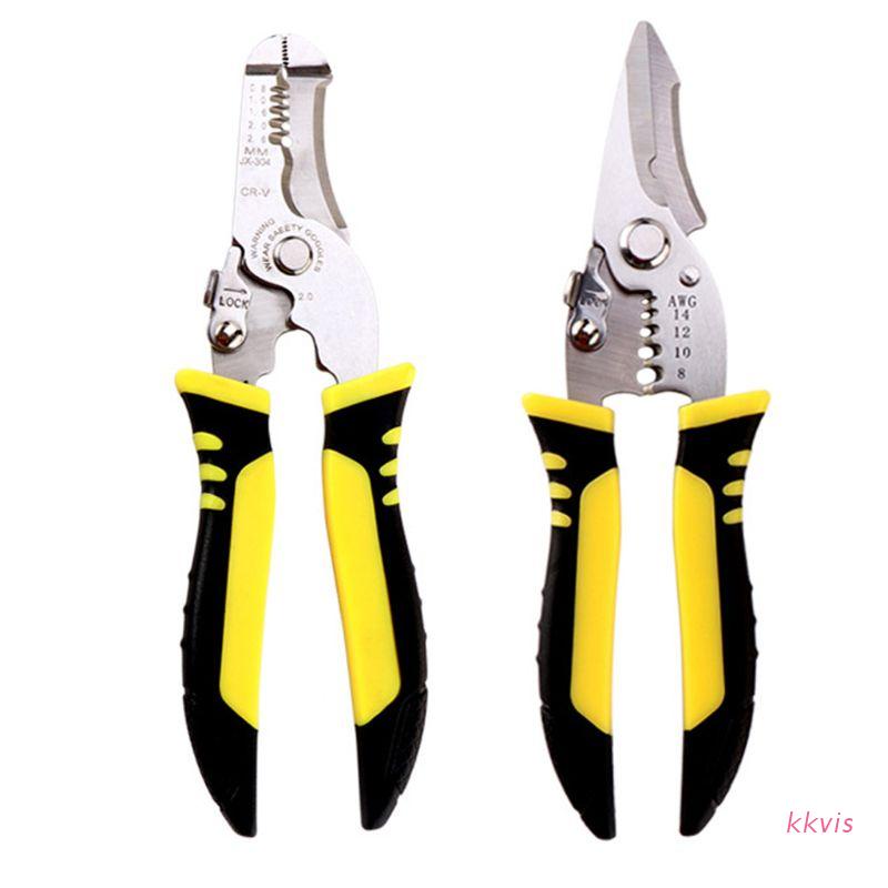 kkvi Multifunctional Wire Stripper Pliers Cable Cutter Crimping Stripping Hand Tool Rubber Handle for Electrician