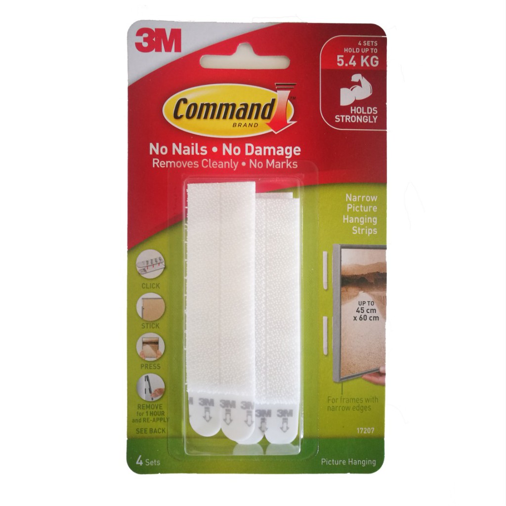 3m Command Narrow Picture Hanging Strips Pack Of 4 17207 Nail-less 