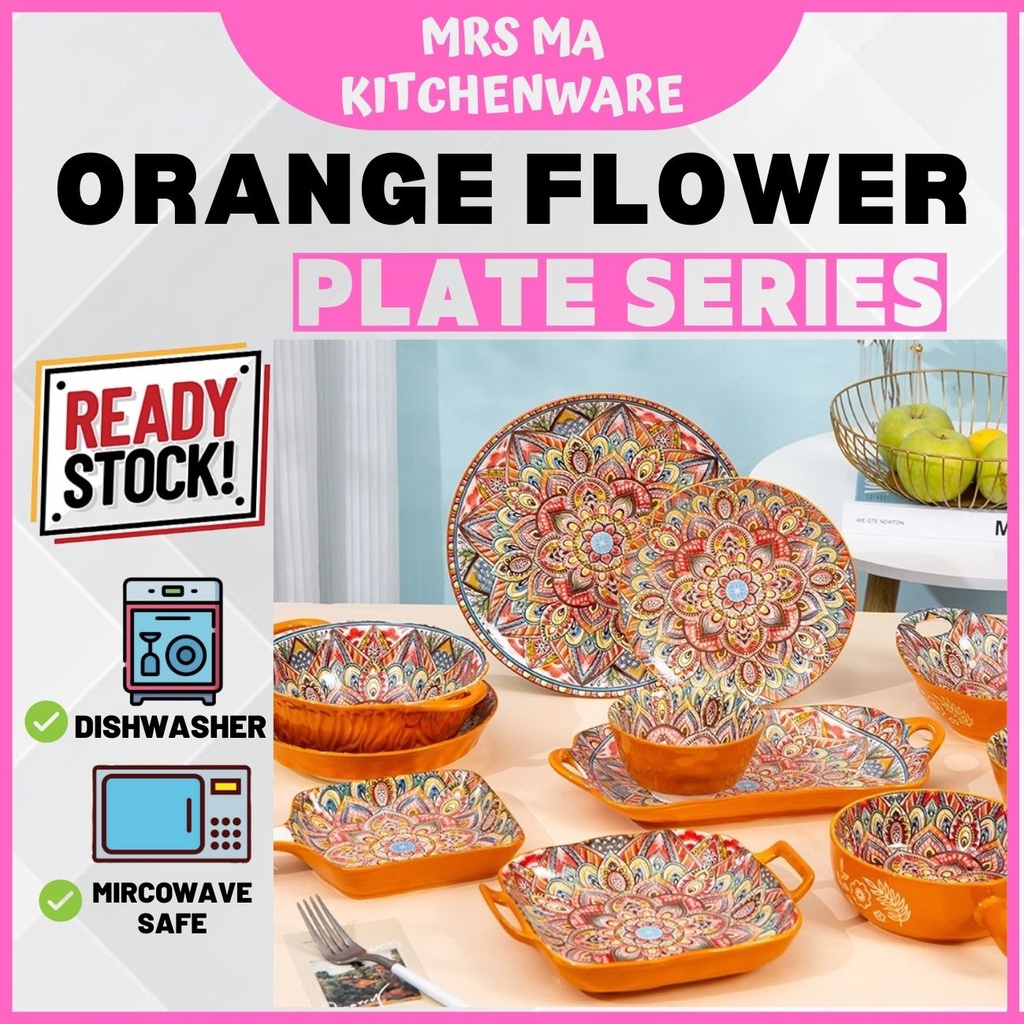 SG Ready Stock Ceramic Orange Flower Multifunction bowls and plates
