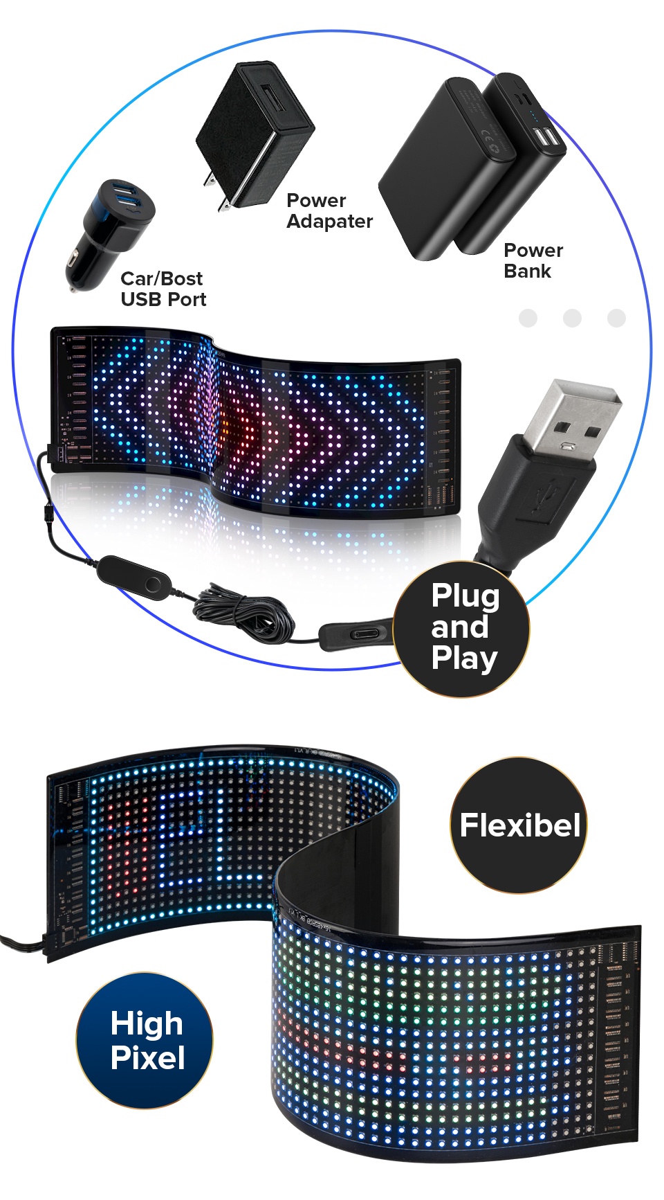 LED Matrix Pixel Panel Bluetooth APP USB 5V Flexible Addressable RGB ...
