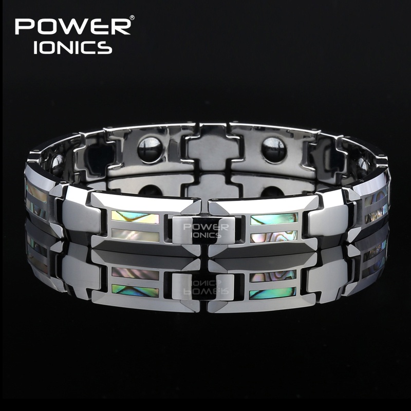 POWER IONICS FDA Registration Magnetic Bracelet Men Luxury Natural Shell Never Scratch Tungsten Steel Bracelets For Women Cross Jewelry Gifts