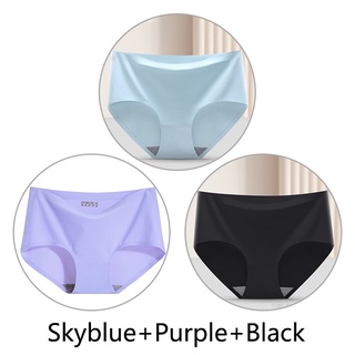Kit 3 Ice Silk Seamless Panty for Women M-XXL Plus Size Panties Mid Waist  Plain Soft Lingerie Comfortable Cute
