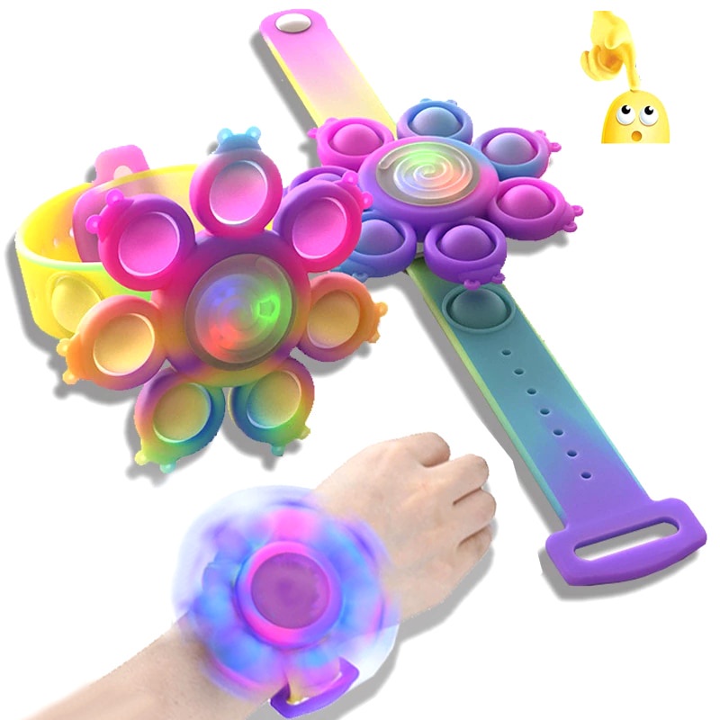 Led Pop It Fidget Spinner Figets Toys Anti Stress Wristband Light Bracelet Kawaii Push Bubble Kids Christmas