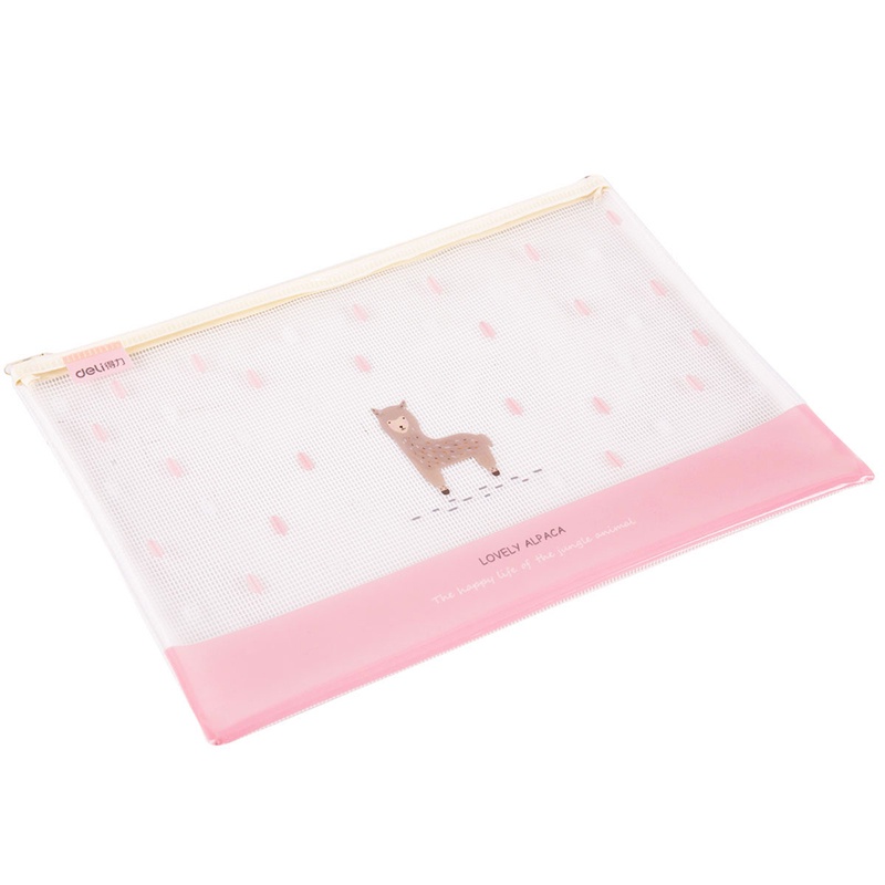 Deli Transparent Mesh Zipper Bag Map Pouch Tas Resleting Jala A4 5990 - Gambar 4