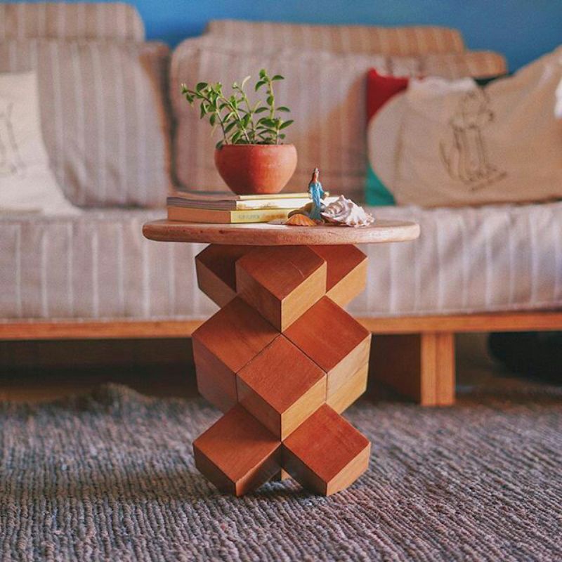 Kayu small cube table minimalist teak pine wood manglid shopee singapore