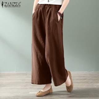 ZANZEA Korean Style Women's Pants Causal Fashion Cargo Pants Elasticated  Waist Drawstring Cool Overalls Trousers #10