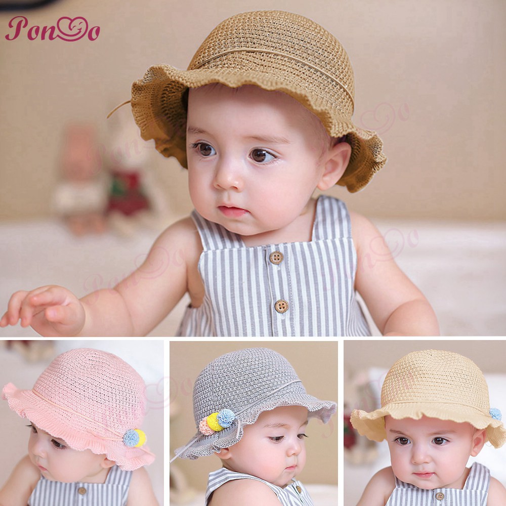 6-15M)Baby Bucket Hat Girls Beach Straw Hats Kids Summer Thin