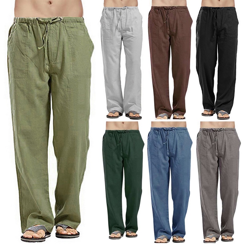 Men's Casual Pants Trousers Cotton Linen Loose Straight Casual