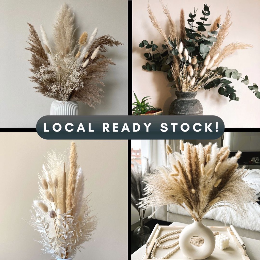 Dried Pampas Bunny Tails Palm Leaf Lavender Flowers Rustic Minimalist Home Decoration Flower Reed Bouquet Birthday Gift