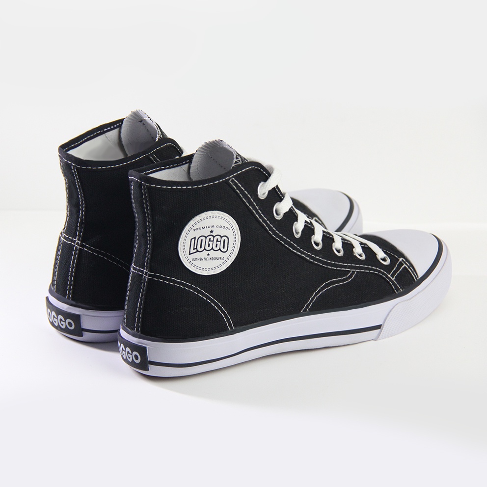 Loggo - Sepatu Classic Hi Series Hitam Putih - Sneakers Sepatu Kanvas Vulcanized size 33-43 - Gambar 3