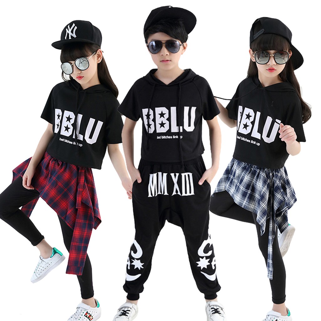 Summer Kids Clothes Girls Hip Hop Dance Costume Short Sleeved Tops