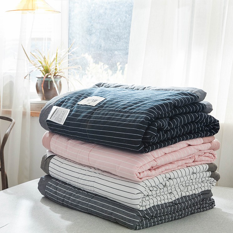 MISS DEER 100 Cotton Soft Washed Cotton Blanket Thin Quilt Soft Breathable Air Condition Quilts Blanket Thin Stripe Plaid Comforter for Queen King Size Bed Cover Shopee Singapore