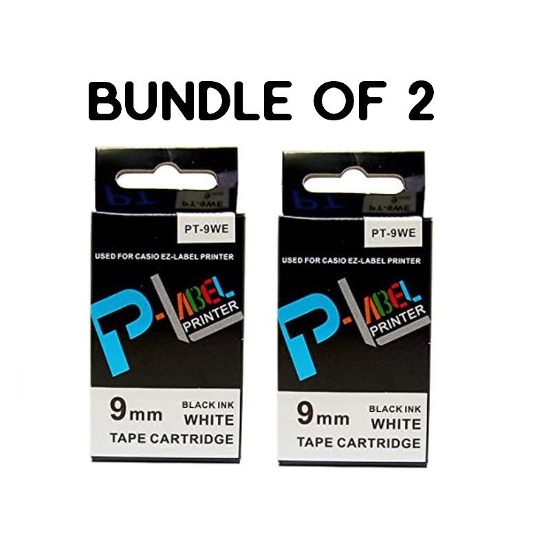 Bundle of 2] PT-9WE/XR-9WE Casio compatible (9mm*8M) Black on