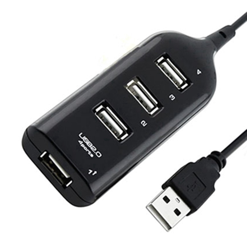 USB 2.0 Hi-Speed 4-Port Splitter Hub Adapter For PC Laptop Notebook - Black