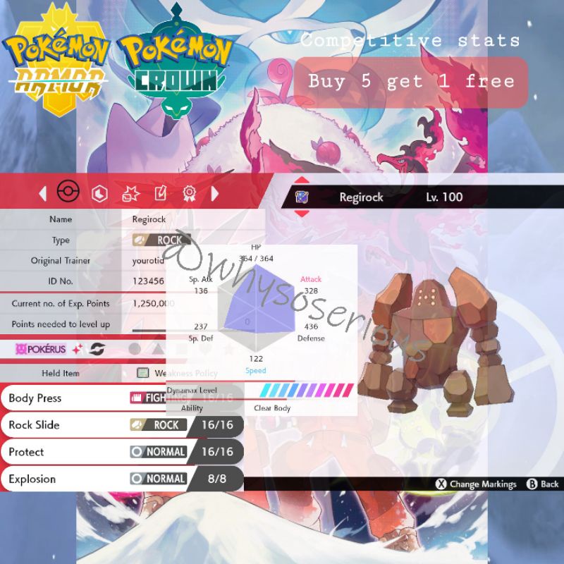 Pokemon Sword and Shield, Square Shiny Regirock, Battle ready (Digital ...