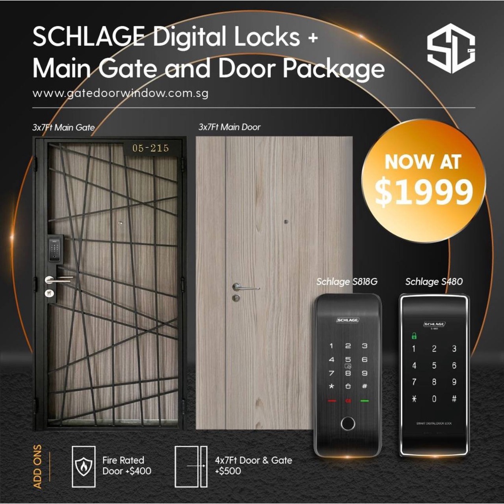 [SG GATE DOOR WINDOW] Schlage Digital Locks + Main Gate and Door Package Shopee Singapore