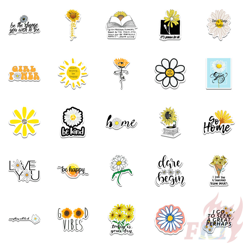 50Pcs/Set Daisy Flowers Series 01 Healing English Words Stickers DIY ...