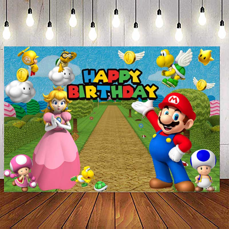 Game Super Mario and Princess Backdrop For Photography Baby Shower Kids ...