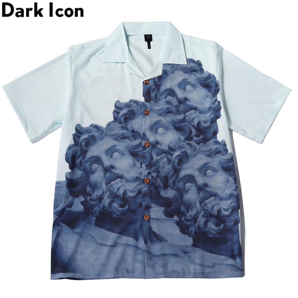 Printed Vintage Shirt Men Turn-down Collar Men's Shirt Streetwear Clothing