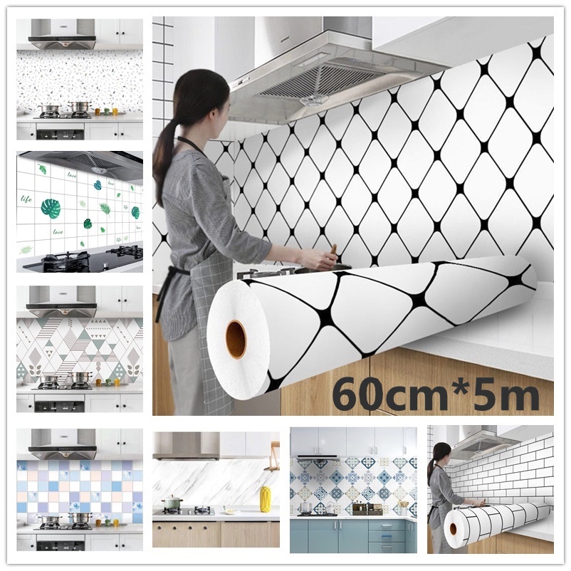 60cmx5m Kitchen Backsplash Wallpaper Cabinet Stickers Marble Wallpaper ...