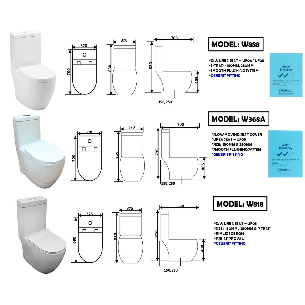 Baron W888 1 piece toilet bowl with Geberit Flushing/ Soft Closing