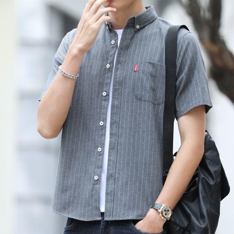 Summer Thin Short-Sleeved Shirt Men 2021 New Style Striped Men's Loose Plus Size Top Clothing