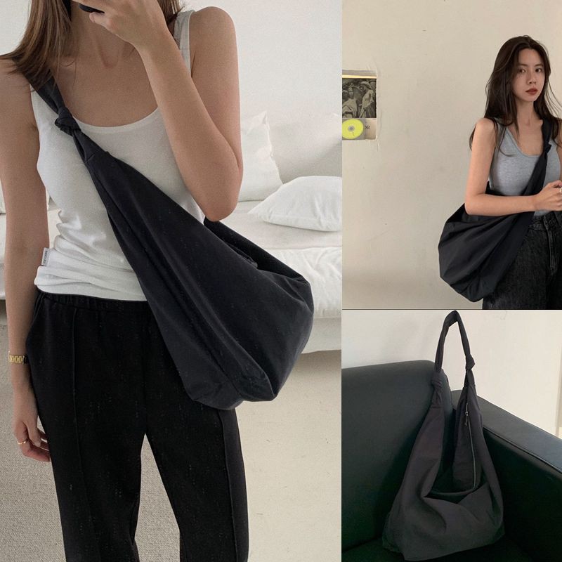 Korean Fashion Women Casual Zipper Sling Bag Female Simple Large capacity Canvas Shoulder Bag Shopee Singapore