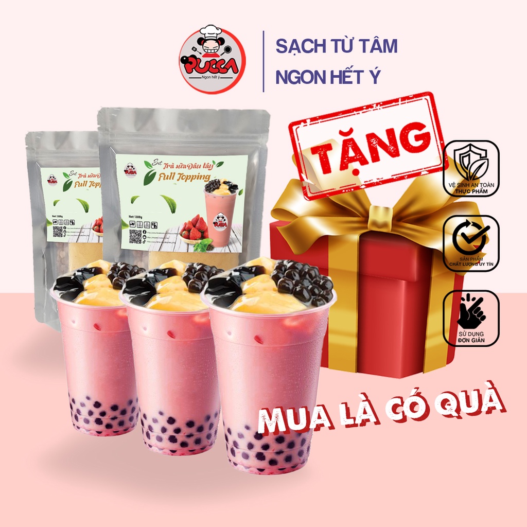 Fulltopping Strawberry Milk Tea Set, Milk Oo long Tea Mixed With PUCCA