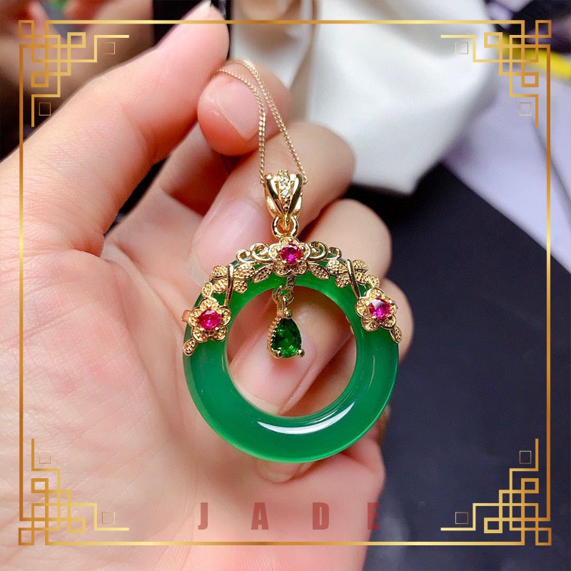 Gold necklace with jade on sale pendant