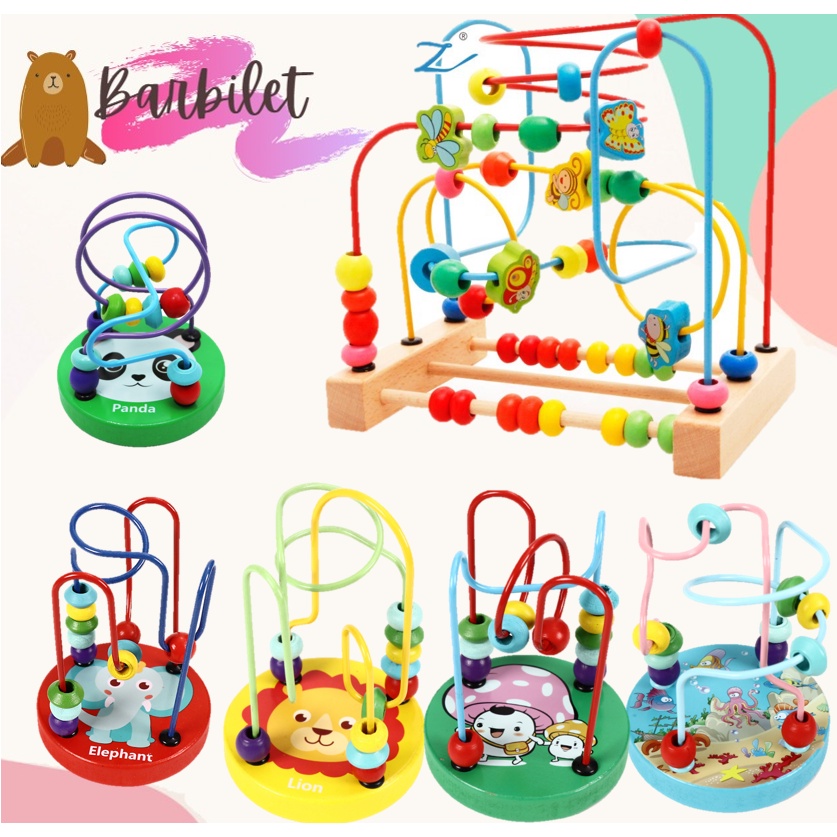 Montessori Wooden Bead Maze Stringing Toy Puzzle Abacus Coaster Animal ...