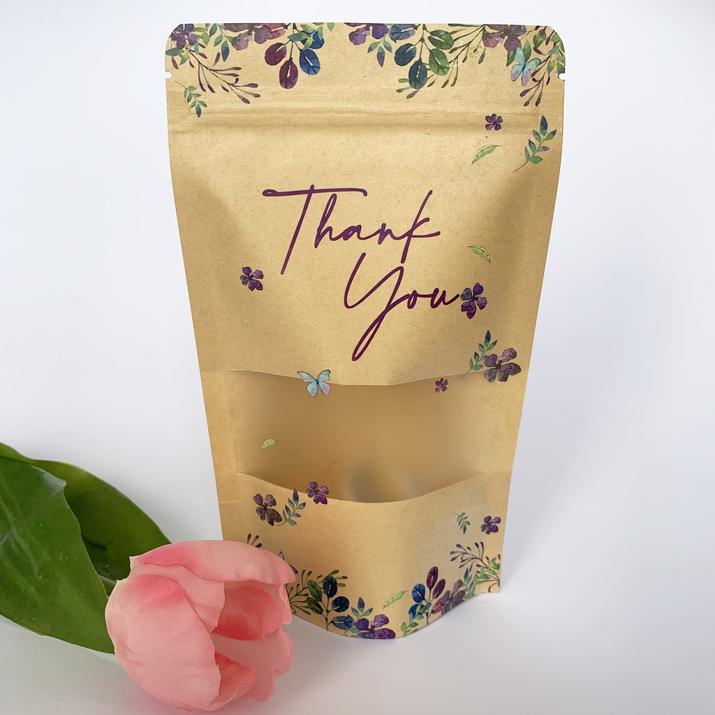 50pcs Thank you Zip Bag 12x20cm,Floral zip lock paper bag goodies bag ...