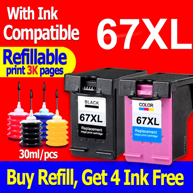 Compatible HP 67 ink HP 67XL black HP67XL refillable ink Cartridge for ...