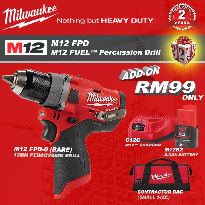 MILWAUKEE ZERO HERO COMBO CORDLESS GEN II 13MM PERCUSSION DRILL ( M12 ...