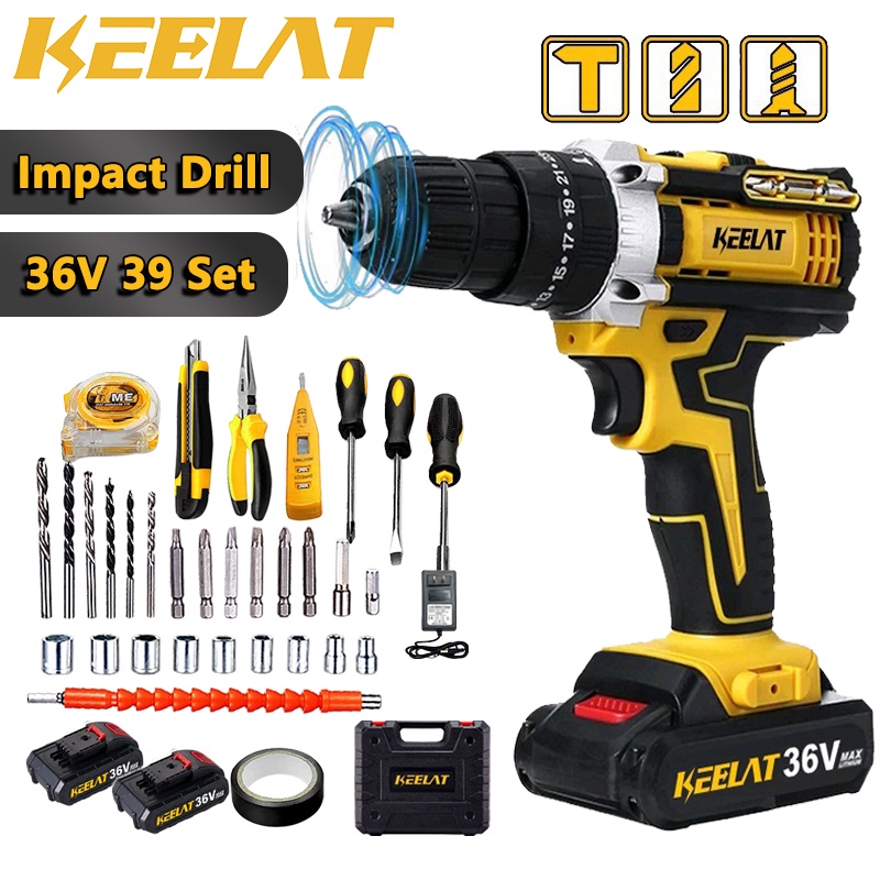 KEELAT SG Wall Drill 39pc Electric hand drill Cordless Drill Impact ...