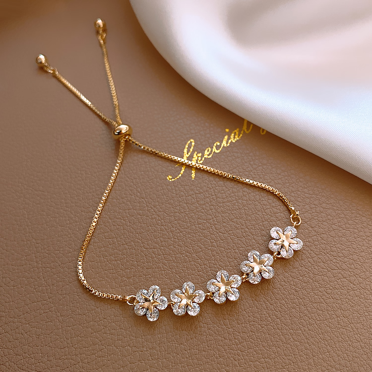 Korean New Design Fashion Jewelry Luxury Rhinestone Flower Zircon Adjustable Female Prom Party Bracelet