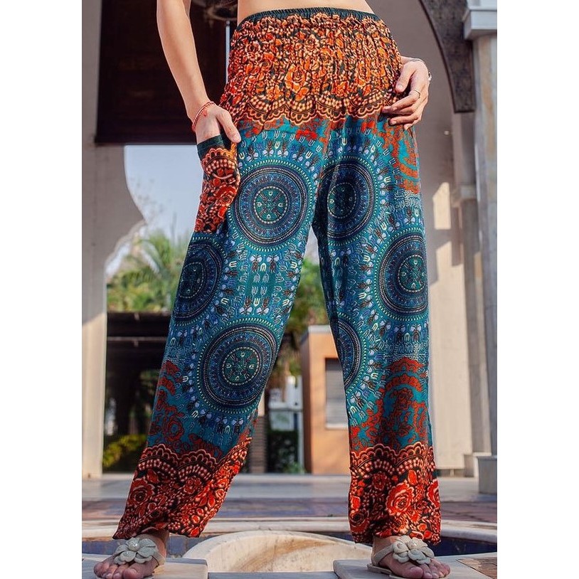 Women''s Rayon Print Smocked Waist Boho Pant Harem Yoga Hippie