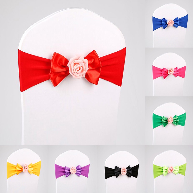 Spandex Chair Sashes Rose Organza Chair Cover Wedding Bow Chair Decor Flower Tie Knot Band Banquet Hotel Birthday Party Decoration Shopee Singapore