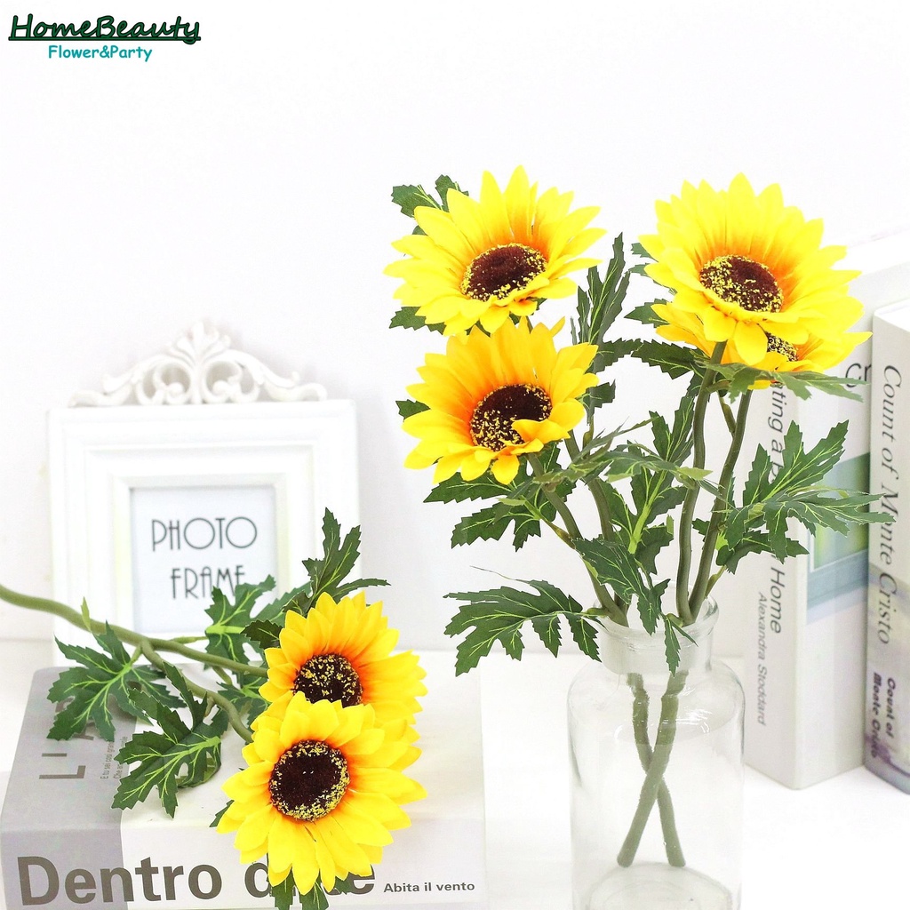 2 Heads Artificial Sunflower Flowers Bouquet Large Sun Flower Home ...