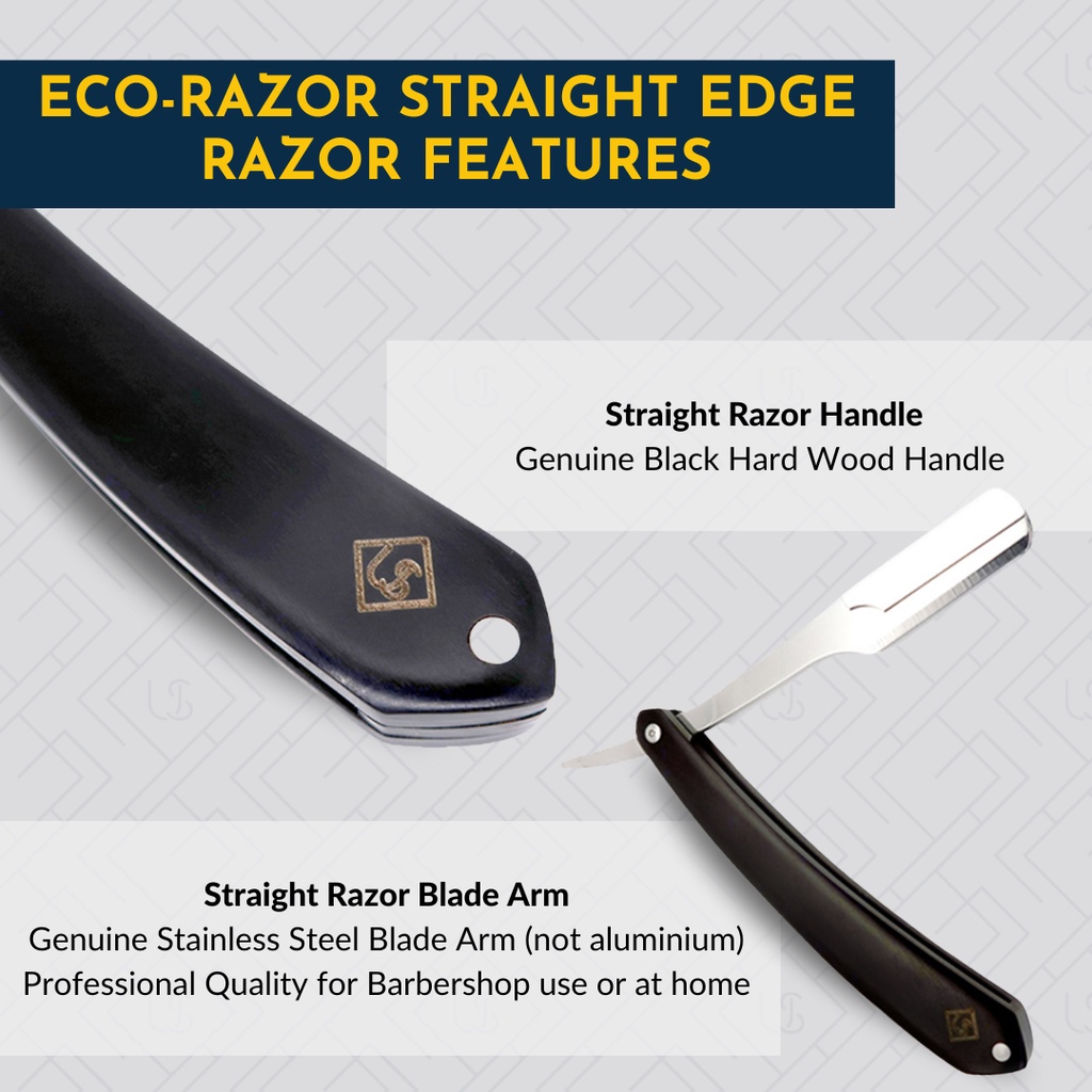 Ubersuave Eco-Razor Black Wood Straight Edge Razor w/ Faux Leather ...